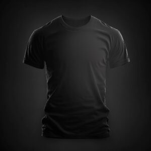T-shirt template set. black color. Man woman unisex model. Two t shirt mockup. Front side. Flat design. Isolated. Gray black background. illustration