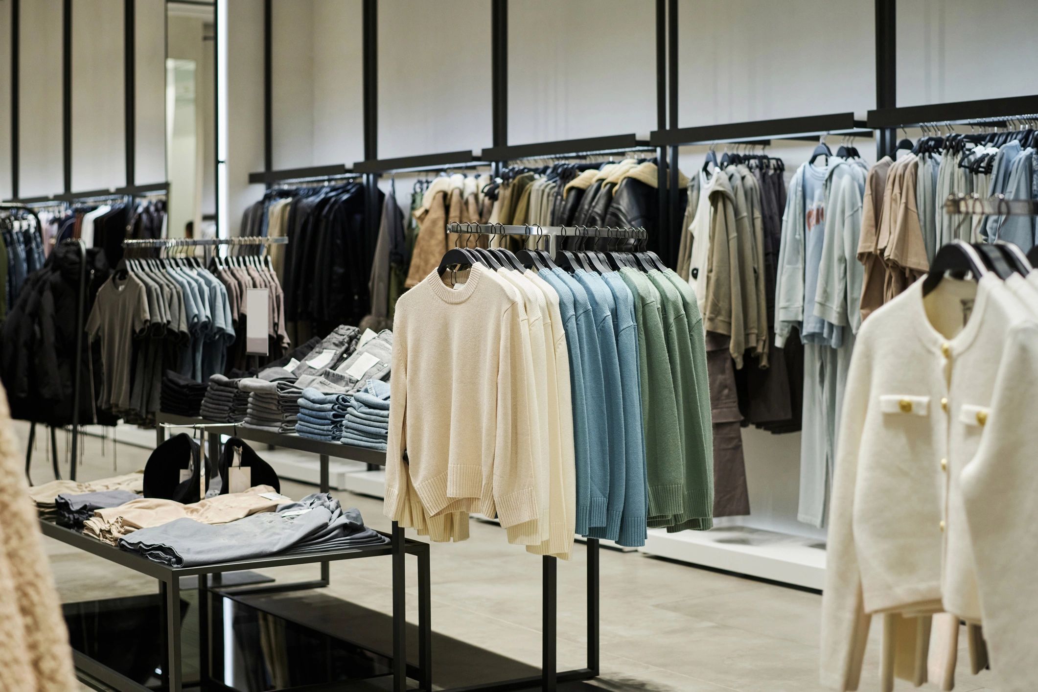 Modern apparel shop interior representing custom printing services